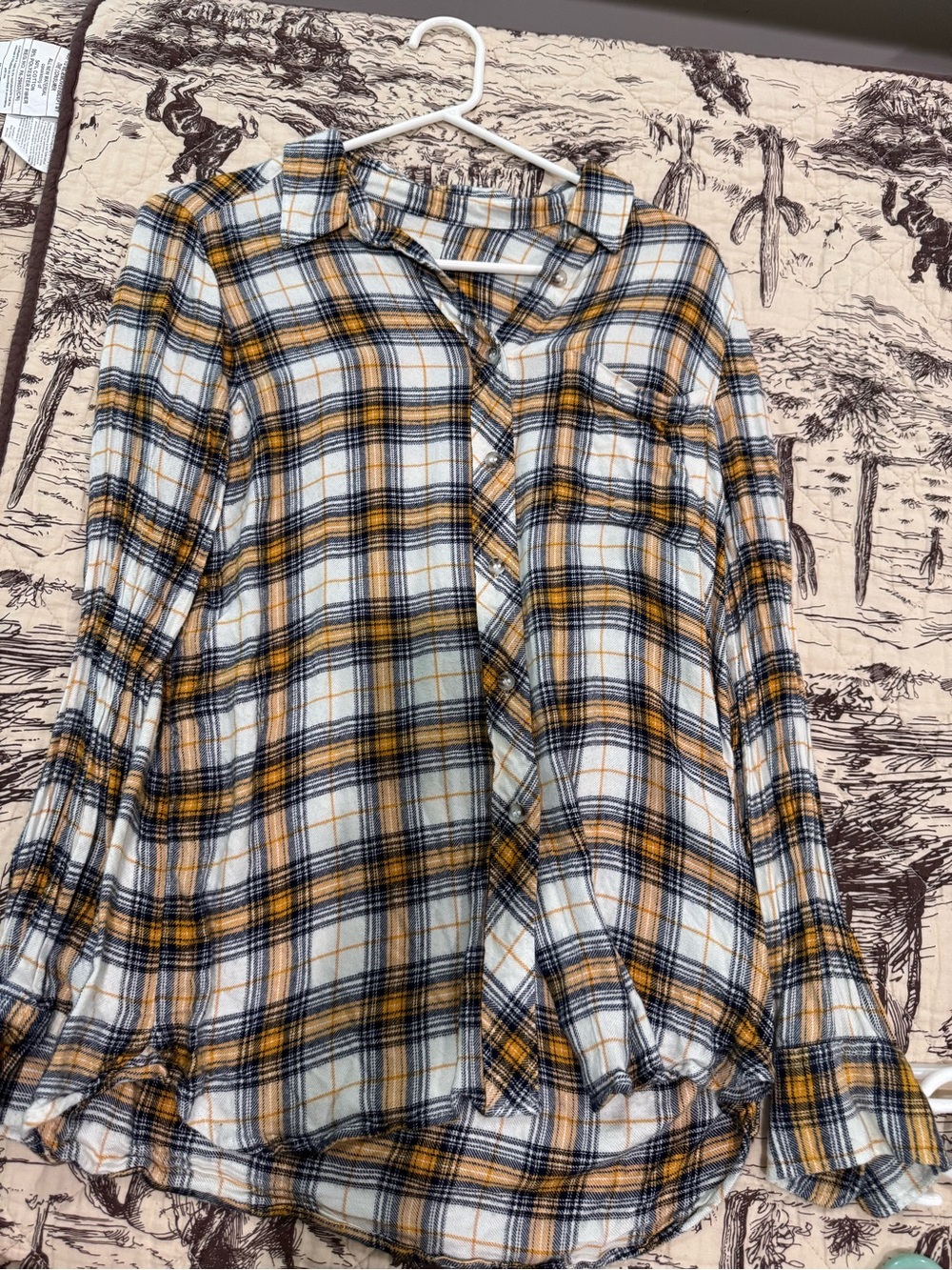 MELLODAY Yellow Black and White Plaid Button-Down Shirt